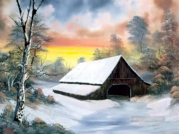 フリーハンド Painting - 冬のコテージ BR 風景